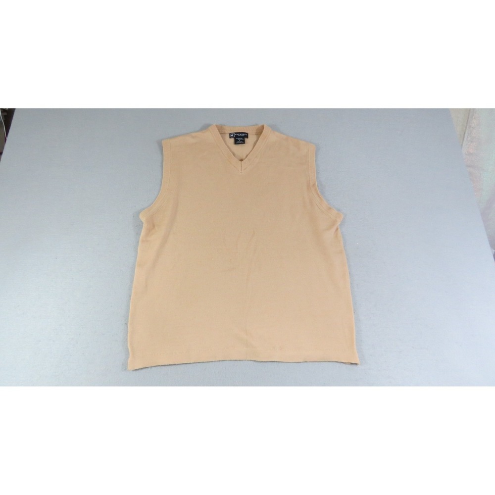 Bachrach Italy Sweater Vest Mens L Merino Wool Tan V Neck Luxury Preppy Classic